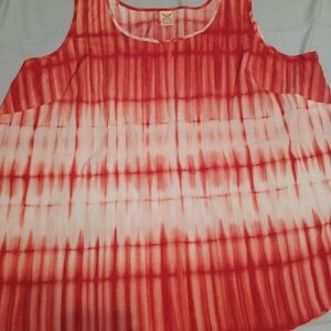 Faded Glory Pink and White Sheer Tie-Dye Tank Top